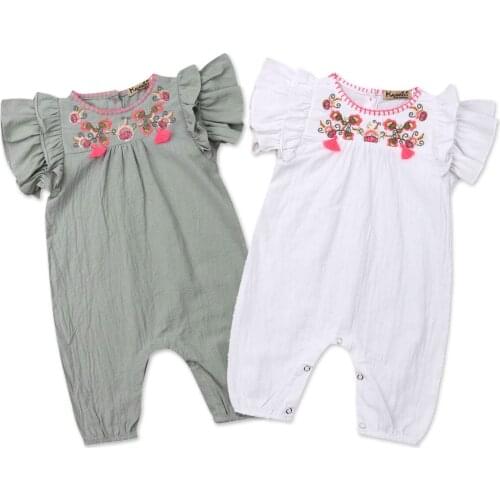 Newborn Baby Girl Ruffle Floral Rompers Infant Girls One Piece Playsuit Jumpsuit Summer Cotton Linen Outfit Clothes