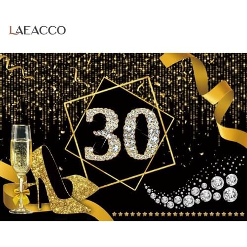 Laeacco Happy Fabulous 30th Womens Birthday Party Red Ribbon High Heels Diamond Poster Banner Photo Background Photo Backdrops