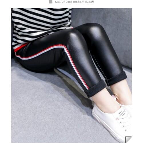 2020 Baby Girls Fall Winter PU Leggings Velvet Thick Long Pants Children Kids Trousers Clothes