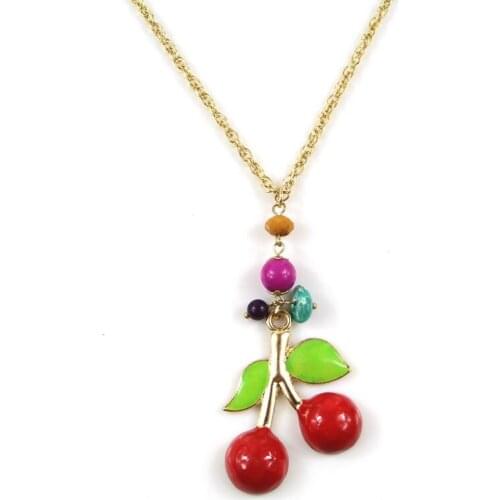 Fashion accessories red cherry long necklace