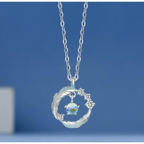 Fashion New Feather Pendant Necklace For Women Elegant Wedding Party Silver Color Clavicle chain Exquisite Crystal Jewelry Gift