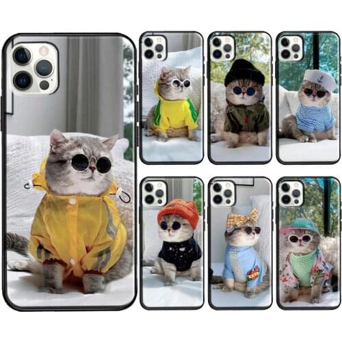 Cute cat with glasses Soft Case For iPhone 11 12 Pro Max 12 Mini 6S 7 8 Plus SE 2020 XS Max X XR Phone Coque