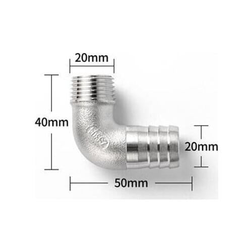 1/2'' BSP Male Thread x 20mm 304 Stainless Steel Elbow Connector Barb Hose Tail Reducer Pagoda Joint Coupling Pipe Fitting