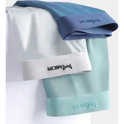 Miiow Ice Silk Underwear Mens Boxer Briefs Graphene Antibacterial Seamless Shorts Summer Thin Boxer Briefs