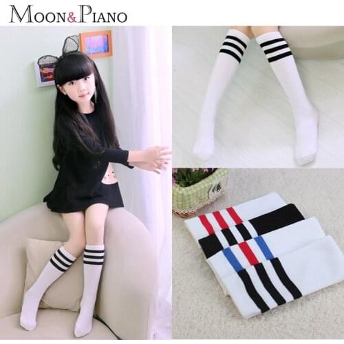 New Baby Cute Kids tights Cotton Knee High 3 Line Stripe Stocking Party Cheerleader Childrens 6-12years old Boy Girl Stockings