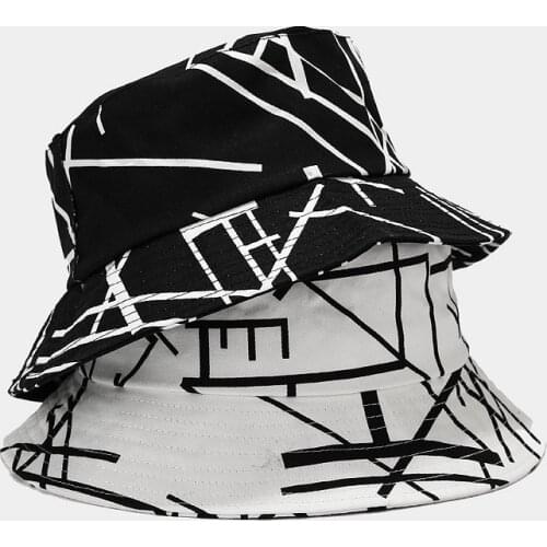 New Creative Graffiti Striped Summer Fisherman Hat Literary Retro Bucket Hat Mens Outdoor Wild Sunscreen Unisex Panama Bob Cap