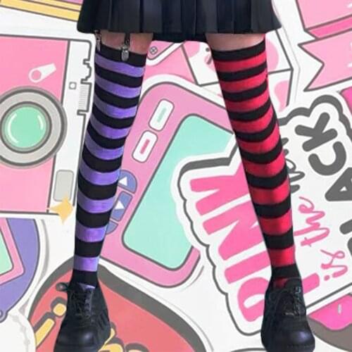 Lolita Sexy Contrast Color Striped Women Stockings Over The Knee Thigh High Slim Punk Long Stocking 2021 Lady Gothic Ulzzang New