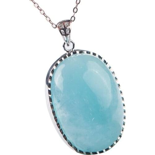 Genuine Natural Ocean Blue Gems Round Shape Bead Stering Sliver Healing Stone Women Pendant 40x26x12mm