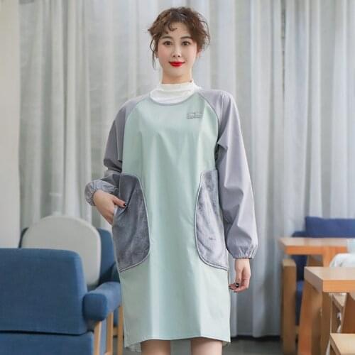 Work Gowns Woman Cleaning Apron with Microfiber Wipes Pocket for Kitchen Garden Teachers Robe TJ2490