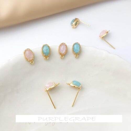 S925 silver needle 18K gold-covered exquisite small oval earrings homemade small fresh earring material earrings hypoallergenic