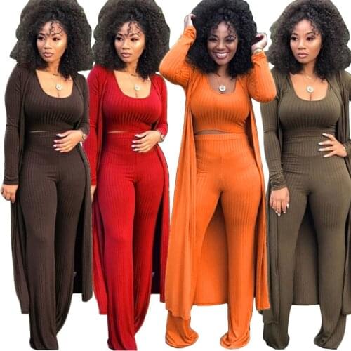 Sexy Sheath 3 Piece Set Woman Clothing Knit Sweatsuit Women Tracksuit