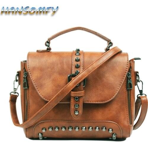 Crossbody Bags For Women 2019 Vintage Leather Bags Messenger Bags Handbags Women Famous Brand Rivet Small Shoulder MX-06