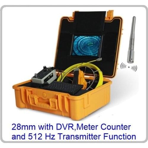 Pipe Sewer Drain Pipe Inspection Camera with DVR Recorder 7"LCD Meter Counter 28mm Long Spring Self Leveling 512Hz Transmitter