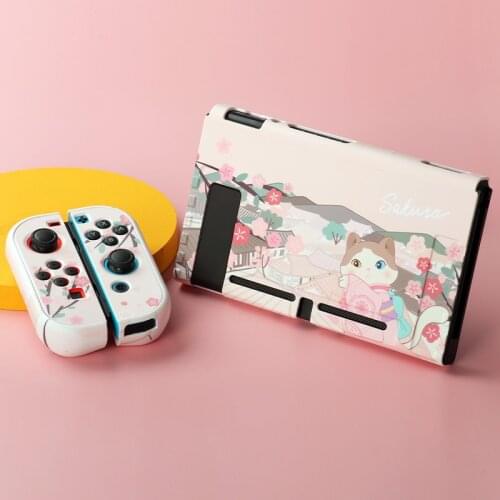 Nintend Switch Protective Shell Cute Sakura Cat PC Hard Cover Shell Back Grip Housing Case For Nintendo Switch Game Accessories