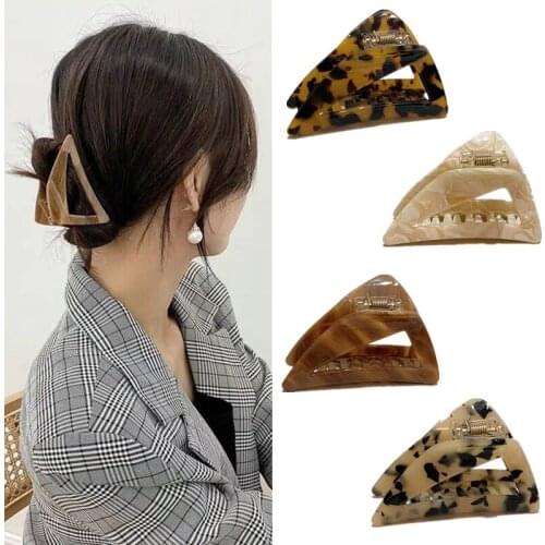 Acetate Vintage Women Elegant Leopard Triangle Hair Claws Sweet Back Hair Clips Hairpins Headband 2021 Fashion Hair Accessories