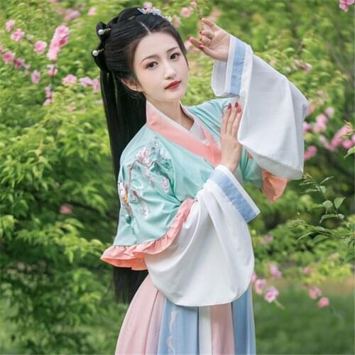 Women Chinese Traditional Hanfu Dress Suit Retro Embroidery Fairy Princess Party Dress Folk Dance Performance Outfits Outfit