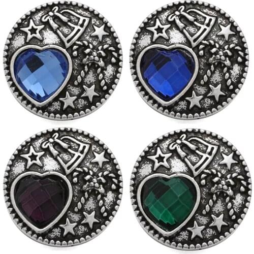 10pcs/lot Christmas Gift Candy Bells Cane Rhinestone Heart 18mm Snap Buttons fit DIY Snap Bracelets&Bangles Snap Jewelry