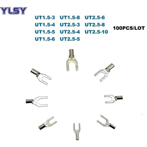 100Pcs Fork Cold Press Non-insulated Terminal UT1.5/2.5 Electric Naked Crimp Terminals Wire Cable Connector 1.5/2.5mm2 16/14AWG