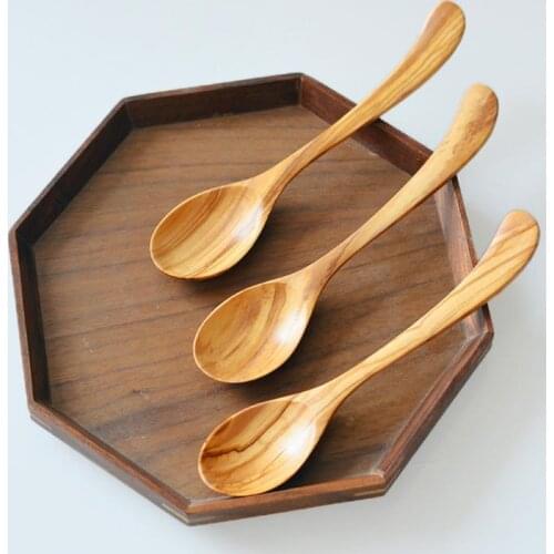 50pcs Olive Wood Spoon Wooden Soup Spoons for Eating Mixing Stirring Cooking Long Handle Honey Spoon Japanese Style SN3674