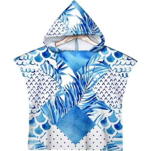 Free shipping Tropical Plant Leaves Geometric Chevrons Baby Kids Children Hooded Towel Pool Beach Poncho Towel Cape Novelty Gift