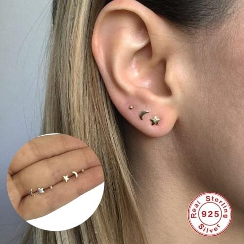 BOAKO 3 Pcs Star Moon 2020 Trend Earrings Silver 925 Jewelry Stud Earrings Girl Earring Piercing Natural Style Ear Cuff #12.13