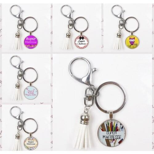 Sweet Super Maitresse Keychain Fashion Cute Multicolor DIY Tassel Crystal Glass Keyring Teachers Day kid Creative Gift Souvenir