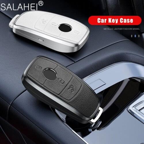 Aluminum Alloy+Leather Car Key Case Cover Shell With Keychain For Mercedes Benz 2017 E Class W213 2018 S Class Protector Styling