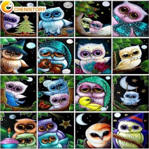 CHENISTORY Frame Diy Oil Paint By Numbers Art Owl Paintings On Canvas Coloring For Drawing Adults Picture Set Decoration Gift