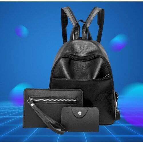 Black Designer Backpack for Women Purses and Handbags Teenage Girls Travel Bagpack Small 3pc/Sets Mochila #2