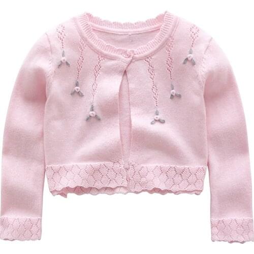 Apring baby girls cardigan pink white smocked baby knitting sweaters for kids children clothes cotton