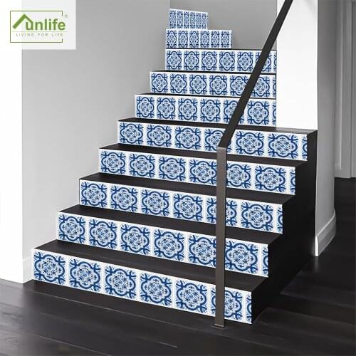 Funlife® Blue Cracked Bathroom Stair Stairway Stickers Self-adhesive Waterproof Easy to Clean Home Decor Staircase Floor Sticker