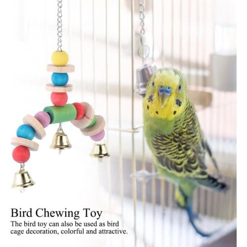 Bird Toy Pet Bird Cage Decoration Wooden Swing Hanging Toy with Colorful Beads and Hook Toys for Parrots