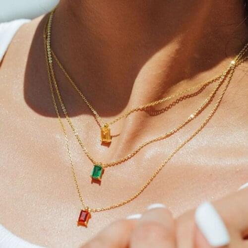 Joolim Jewelry PVD Gold Finish Symple Colorful Block Pendant Necklace Stylish Stainless Steel Necklace
