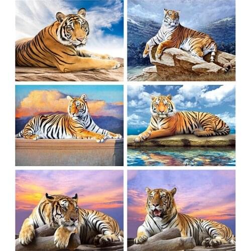 Canvas Size Kamy Yi 5D Diamond Painting Tiger Mosaic Sunset Wall Art DIY Diamond Embroidery Cross Stitch Animal Handmade Gift