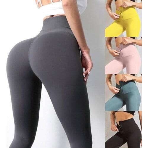 LZYVOO Yoga Tights Women Leggings Fitness Gym Clothing Leggins Push Up Yoga Pants Sport Double-Breasted High Waist Workout Pants