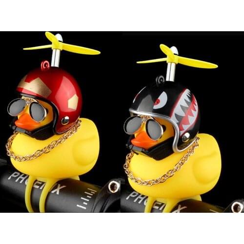 Cute Standing Duck with Helmet Broken Wind Small Yellow Duck Road Bike Motor Helmet Riding Cycling Home Decor Figurines