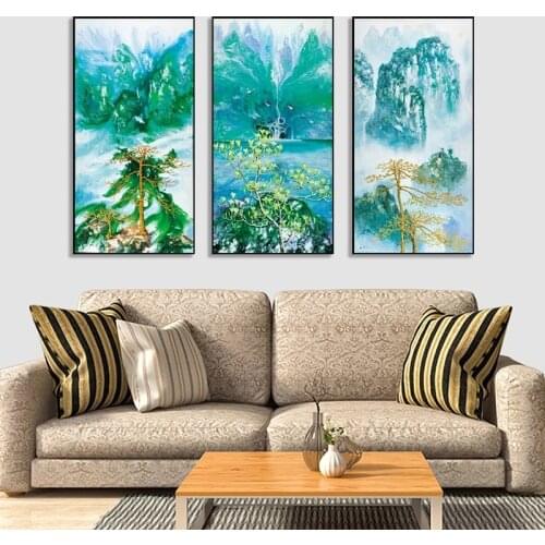 Green Ocean River Fluid Misty Snow Mountain Abstract Wall Art Posters and Prints Canvas Painting Pictures Living Room Decoration