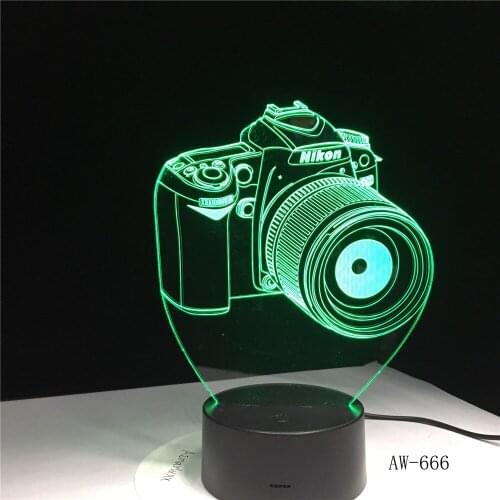 New Lampada LED Entertainment Camera 3D Lamp LED Colorful Vision Stereo Lamp 2D Acrylic Panel Lamp Office Light AW-666