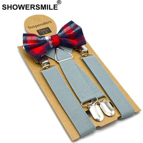 Baby Suspenders with Bow Tie Leather Children Braces British Style Wedding Red Gray Blue Solid Boys Suspenders Set 65cm*2.5cm