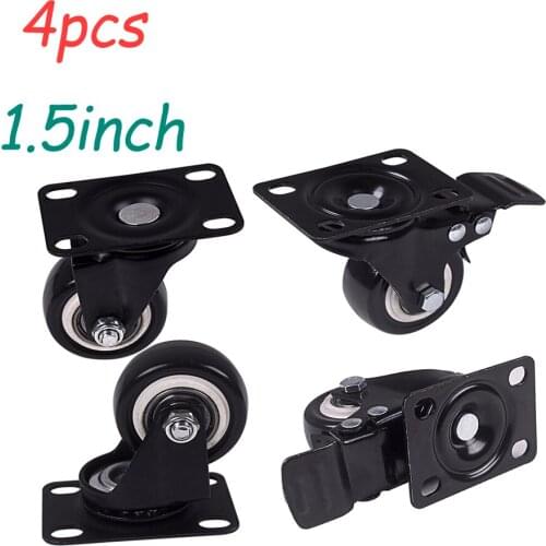 1.5Inch 4pcs Heavy Duty Swivel Caster Wheels with Safety Dual Locking and Polyurethane Foam No Noise Wheels, Load Bearing 70kg