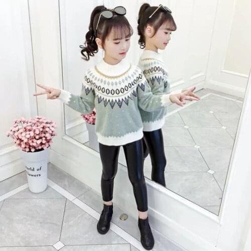 Girls Sweater Kids Coat Outwear 2021 Lovely Plus Velvet Thicken Warm Winter Autumn Knitting Tops Fleece Pullover Childrens Clot