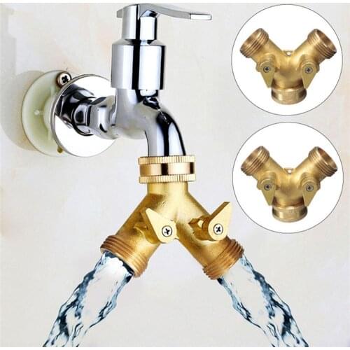 3/4inch Solid Brass Garden Three-Way Ball Valve American Garden Double-Pass Ball Valve Y Valve 2 Way Brass Hose Splitter