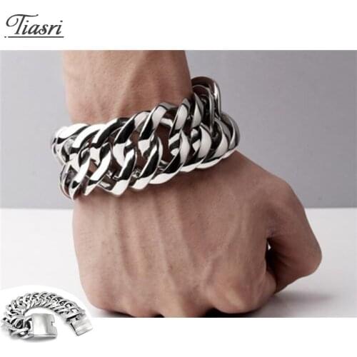 Tiasri 30mm Heavy Man Bracelet Gothic Style Jewelry Accessories Cuba Miami Chain Silver Color Stainless Steel Gift Wholesale