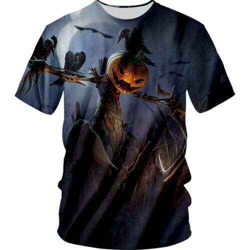 UJWI Happy Halloween Crow Theme O Neck T Shirt 3D Printed Scarecrow And Pumpkin Head Mens Tshirt Lovers Clothing