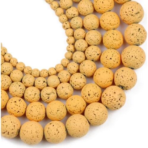 YHBZRET Yellow Natural Lava Stone Beads Rubber Volcanic Round Spacer Loose beads for Jewelry making 4/6/8/10/12MM DIY bracelets
