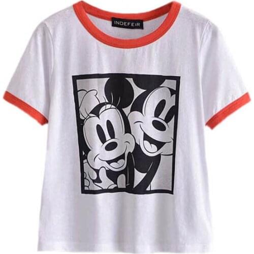 Disney Cartoon Mickey Mouse Shirts For Women Print Round Neck Short-sleeved Women Fashion Clothing Graphic T-Shirts Harajuku