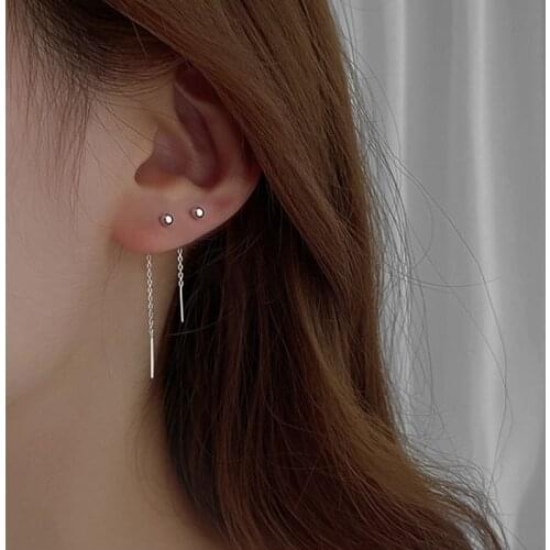 Women Sweet Silver Color Long Tassel Drop Earrings For Dangle Hanging Brincos Party Piercing Daily Fashion Jewelry Gift bijoux