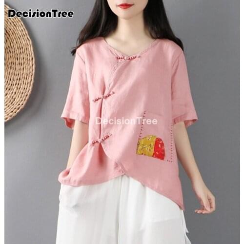 2021 print qipao traditional chinese tops for women oriental linen shirt blouse female cheongsam top chinese style qipao blouse