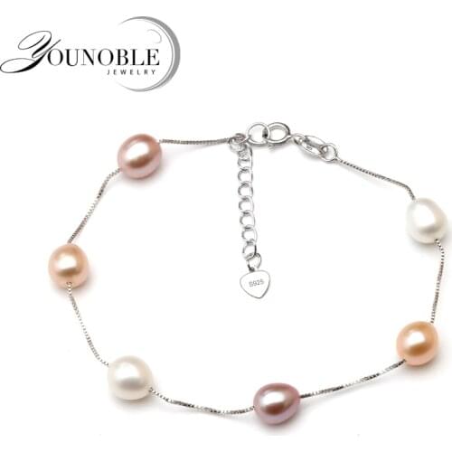 Real Freshwater Pearl Bracelet 925 Silver For Women,Wedding Fashion Colorful Natural Pearl Charm Bracelet Jewelry