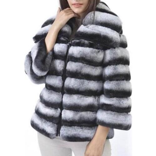 Women Fur Coat Winter Jacket Natural Rex Rabbit Fur Overcoat With Fashion Turn Down Collar Warm Outwear